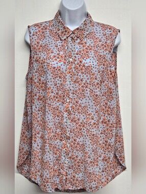 H&M 10 Button Down Shirt Collared Top Sleeveless Lightweight Floral